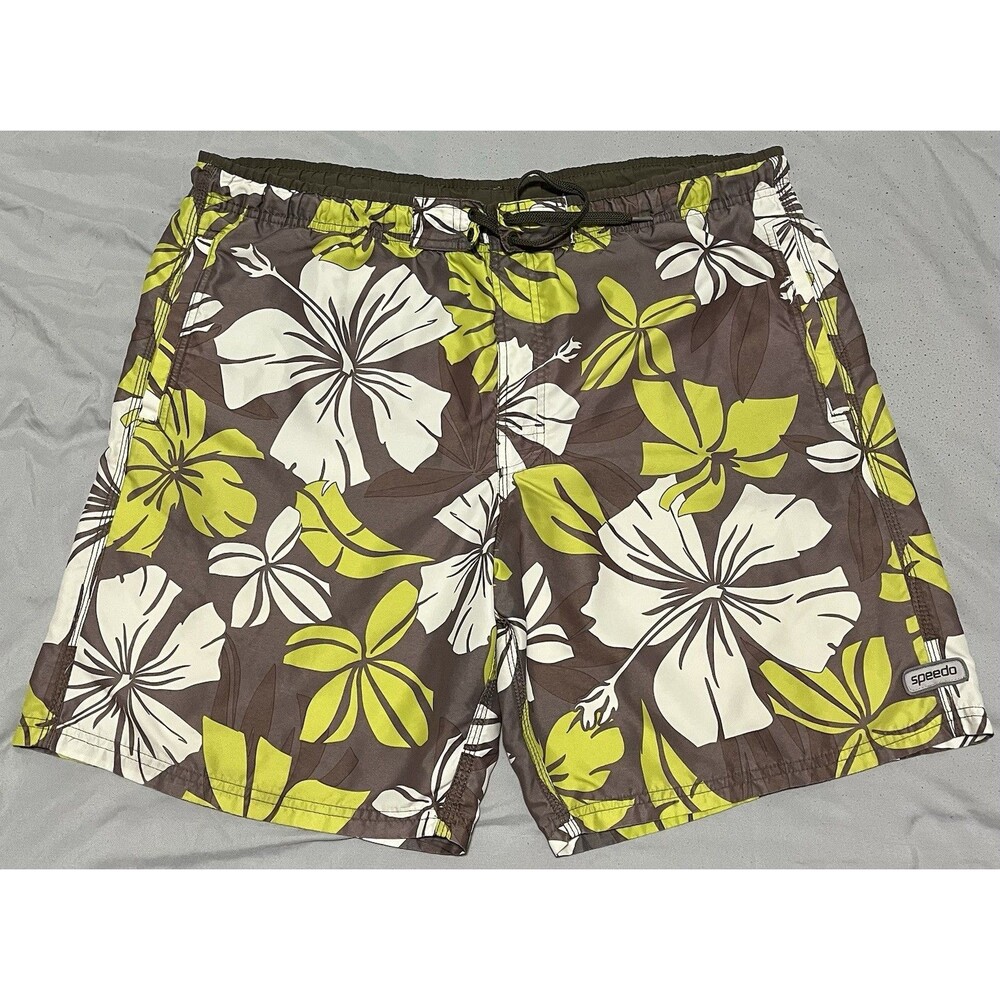 Speedo Swim Trunks XL Tropical Floral Mesh Lined Beach Shorts Hawaiian VTG Style